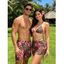 Beach Couple Outfit Leopard Lily Floral Print Cinched Skirt Halter 3 Pcs Bikini Swimsuit and Drawstring Shorts Set - Bleu Ciel S | US 4
