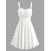 Solid Color Dress Lace Panel Scalloped Ruffle Bowknot Smocked Mini Dress - Blanc XXL | US 14