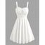 Solid Color Dress Lace Panel Scalloped Ruffle Bowknot Smocked Mini Dress - Blanc XXL | US 14