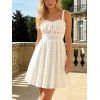 Solid Color Dress Lace Panel Scalloped Ruffle Bowknot Smocked Mini Dress - Blanc XXL | US 14