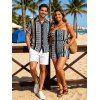 Bohemian Vacation Couple Outfit Colorblock Striped Geometric Print Pocket Off the Shoulder Romper and Shirt Set - multicolor A S | US 4