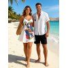 Playing Card Print V Neck High Waist Spaghetti Strap Dress and Roll Up Sleeve Shirt Hawaii Outfit - Blanc S | US 4