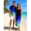 Beach Couple Outfit Coconut Tree Print Ombre Spaghetti Strap Dress and Shirt Set - Bleu S | US 4