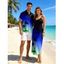 Beach Couple Outfit Coconut Tree Print Ombre Spaghetti Strap Dress and Shirt Set - Bleu S | US 4