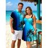 Vacation Couple Outfit Coconut Tree Pattern Ombre Ruched Dress and Shirt Set - Bleu S | US 4