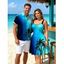 Vacation Couple Outfit Coconut Tree Pattern Ombre Ruched Dress and Shirt Set - Bleu S | US 4