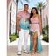 Vacation Couple Outfit Ombre Coconut Tree Print Lace Hollow Out Slit Dress and Shirt Set - Rose S | US 4