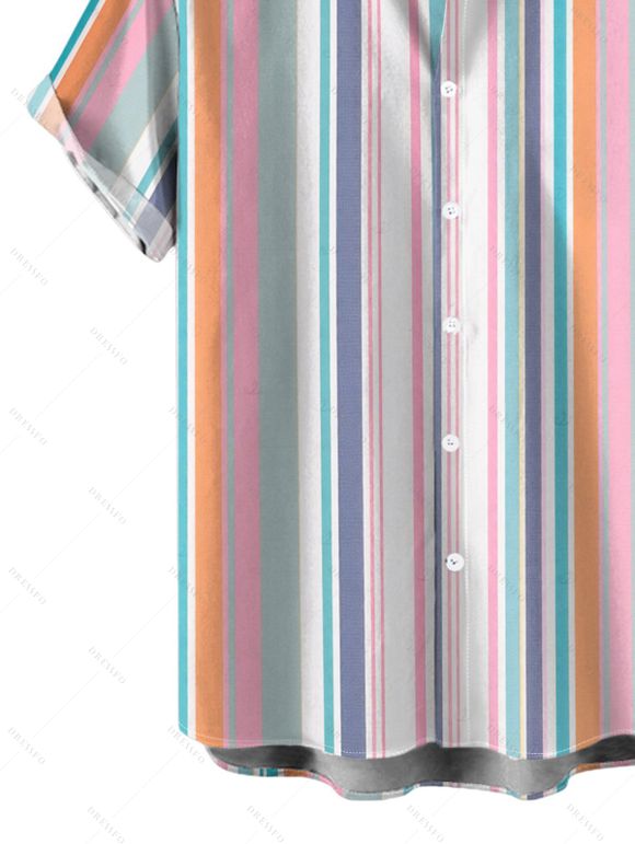 Men's Vacation Shirt Colorful Striped Print Button Up Shirt - multicolor A 5XL
