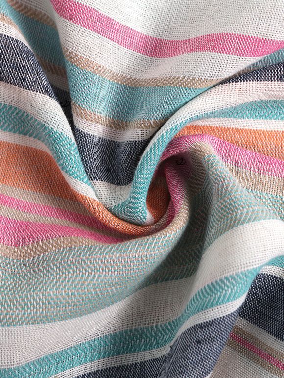 Vacation Cake Dress Colorful Striped Print Smocked Tied Shoulder Ruffle Tiered Midi Dress - multicolor A XL | US 10