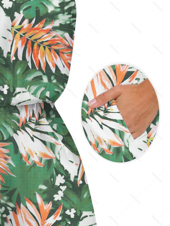 Hawaii Vacation Romper for Beach Colorblock Tropical Monstera Leaf Print Pocket Off the Shoulder Romper - Vert clair M | US 6