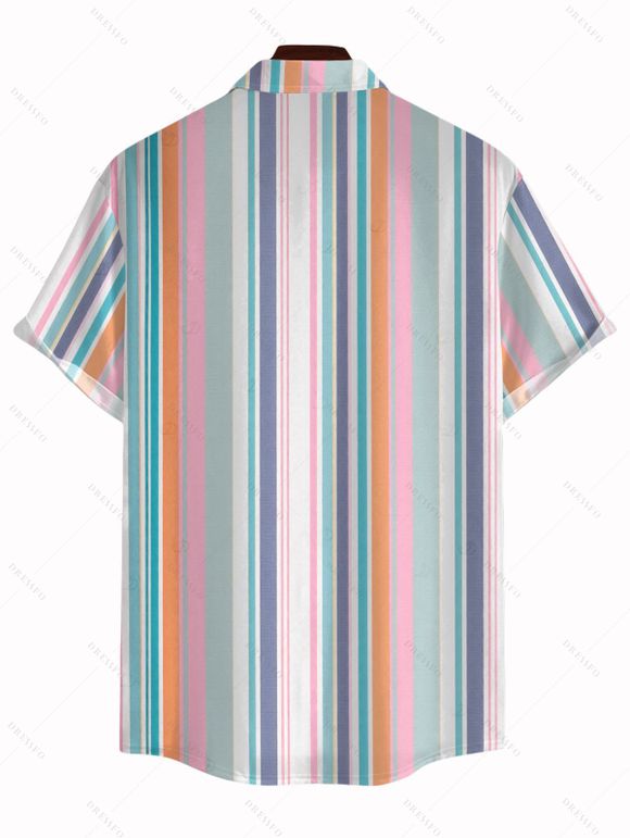 Vacation Couple Outfit Striped Print Smocked Tied Spaghetti Strap Square Neck Cake Dress and Shirt Set - Bleu clair S | US 4