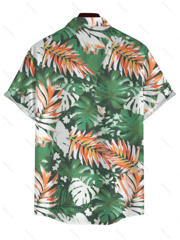 Men's Hawaii Vacation Shirt for Beach Colorblock Tropical Monstera Leaf Print Button Up Shirt - Vert clair M