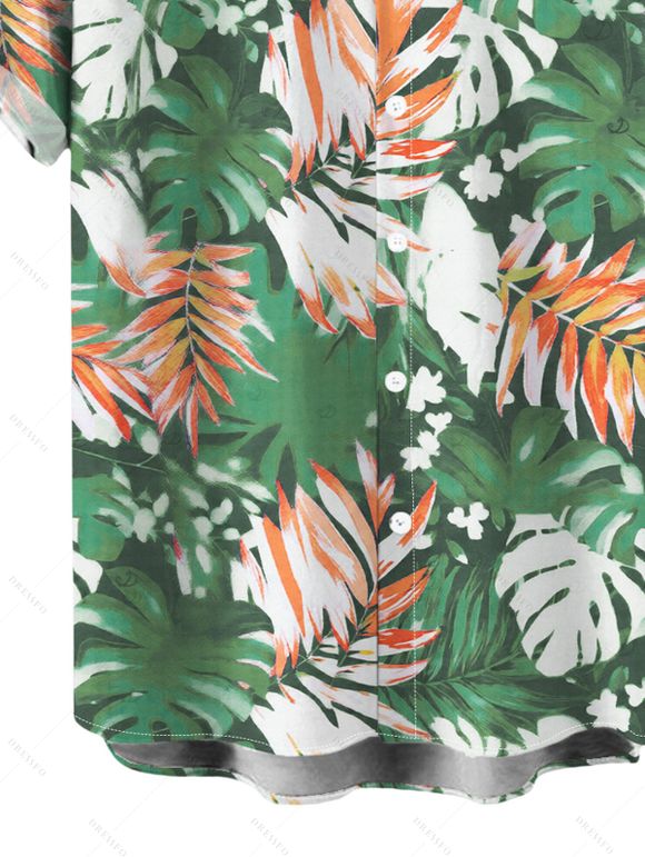 Hawaii Vacation Couple Outfit for Beach Colorblock Tropical Monstera Leaf Print Pocket Off the Shoulder Romper and Shirt Set - Vert clair S | US 4