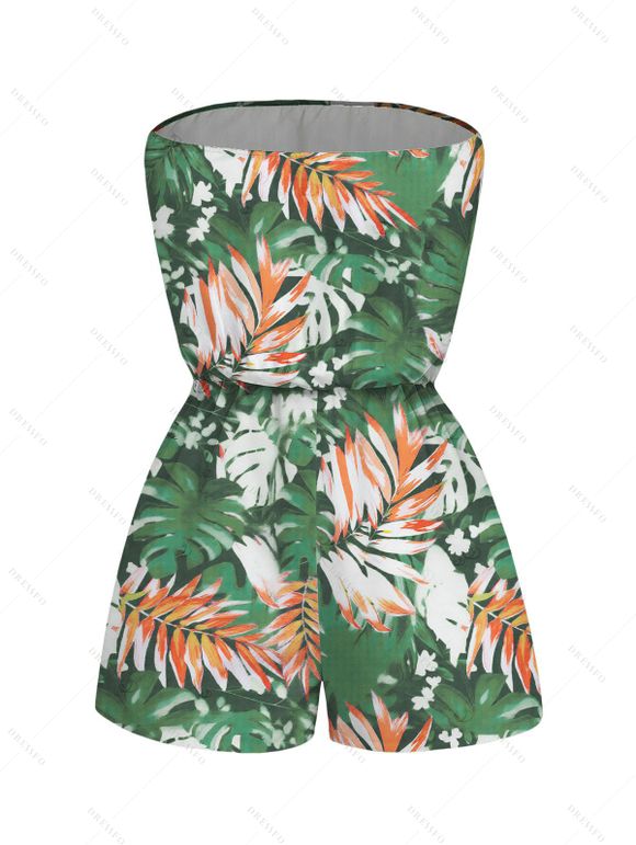 Hawaii Vacation Couple Outfit for Beach Colorblock Tropical Monstera Leaf Print Pocket Off the Shoulder Romper and Shirt Set - Vert clair S | US 4