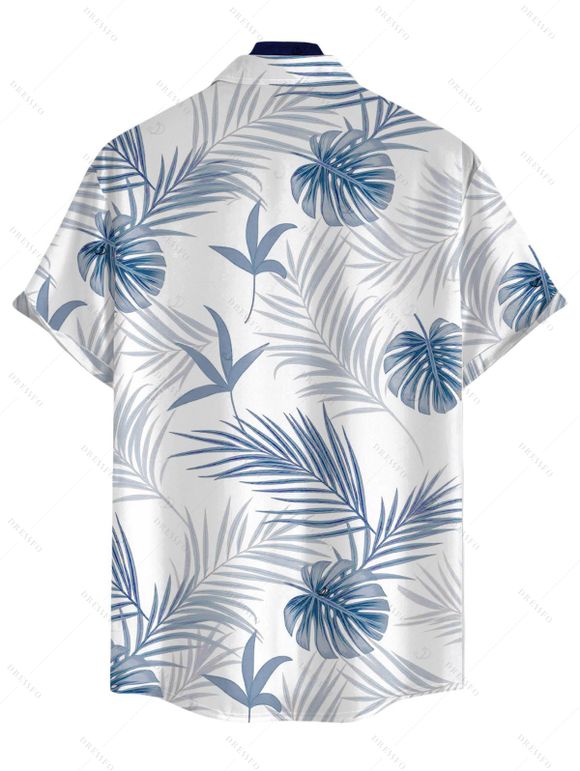 Hawaiian Vacation Couple Outfit Solid Color Ruffle Smocked Off the Shoulder Maxi Tired Dress and Tropical Leaf Print Shirt Set - Bleu clair S | US 4