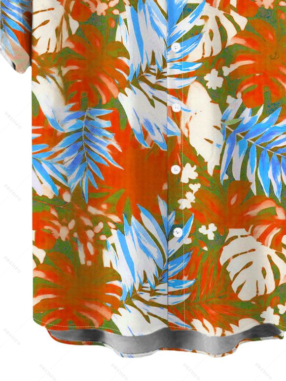 Men's Hawaii Vacation Shirt for Beach Colorblock Tropical Monstera Leaf Print Button Up Shirt - Orange 5XL