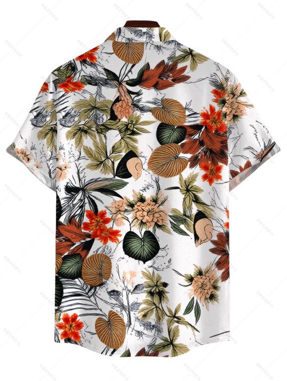 Men's Hawaiian Vacation Shirt Sketch Tropical Floral Print Button Up Shirt - Vert 5XL