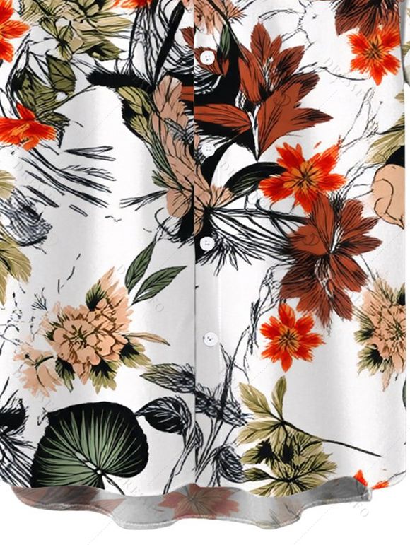 Men's Hawaiian Vacation Shirt Sketch Tropical Floral Print Button Up Shirt - Vert 5XL