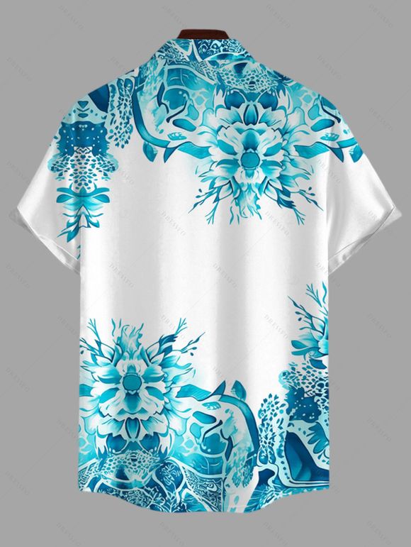 Men's Vacation Shirt Porcelain Floral Print Print Button Up Shirt - Bleu Toile de Jean 5XL