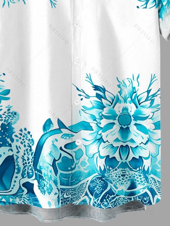 Men's Vacation Shirt Porcelain Floral Print Print Button Up Shirt - Bleu Toile de Jean 5XL