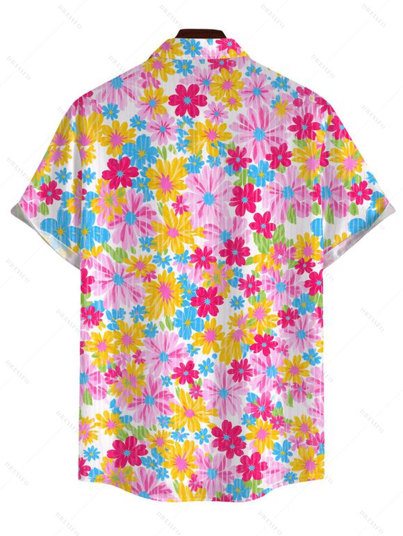 Men's Hawaiian Vacation Shirt Colorful Floral Print Button Up Shirt - Vert 5XL