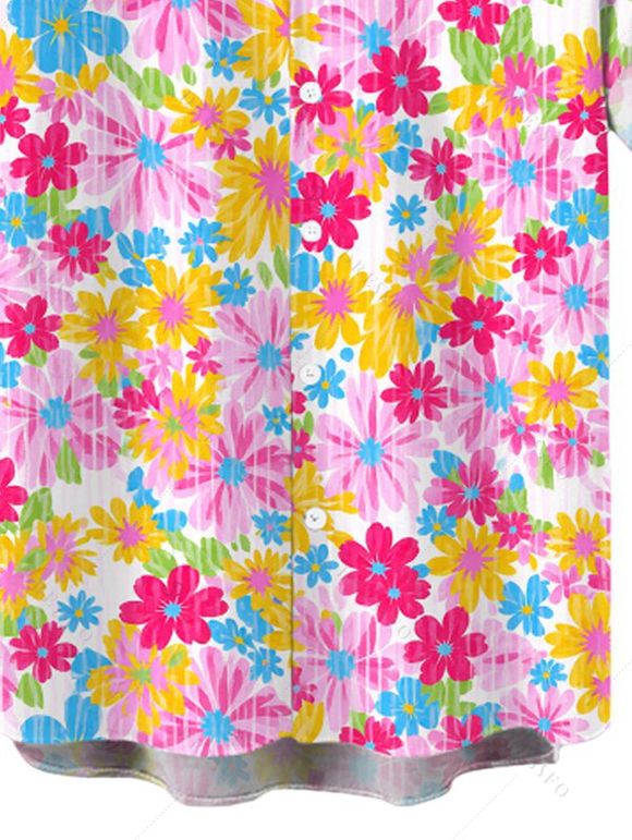 Men's Hawaiian Vacation Shirt Colorful Floral Print Button Up Shirt - Vert 5XL