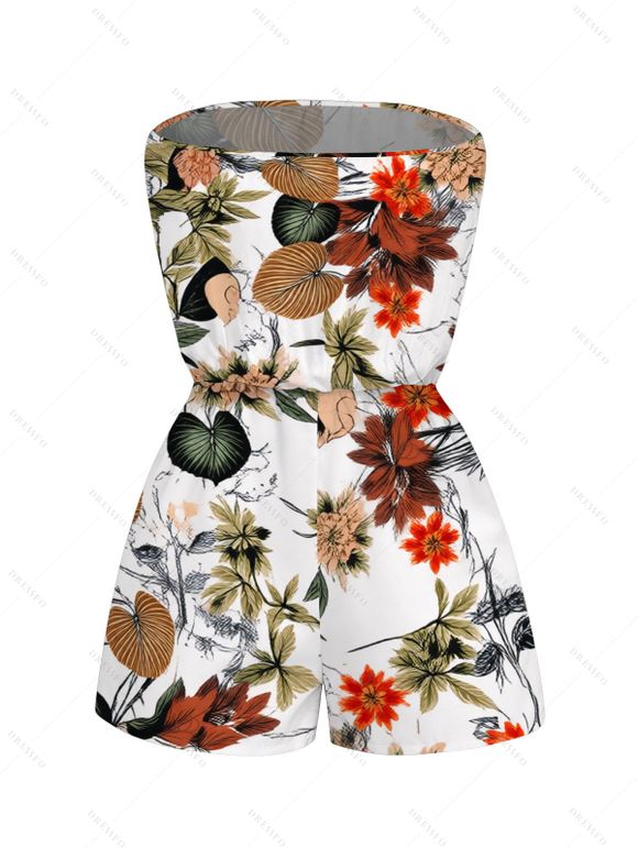 Hawaiian Vacation Romper Sketch Tropical Floral Print Pocket Off the Shoulder Romper - Vert XXL | US 14