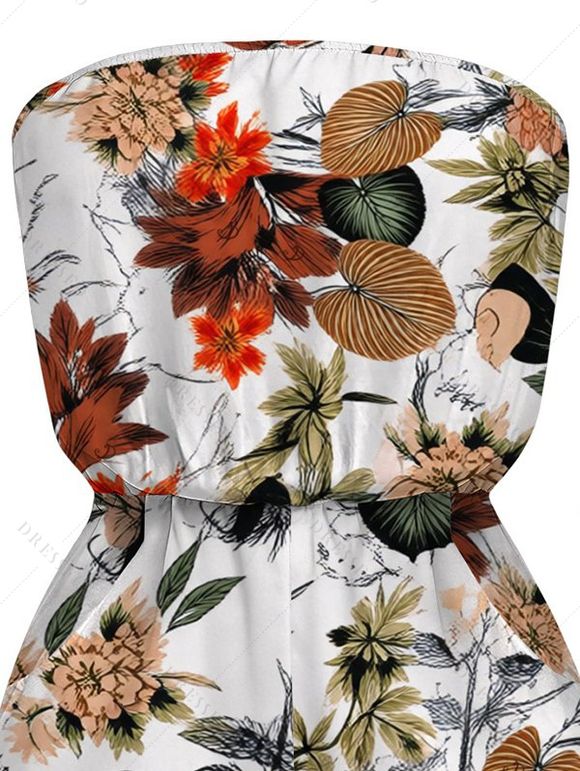 Hawaiian Vacation Romper Sketch Tropical Floral Print Pocket Off the Shoulder Romper - Vert XXL | US 14