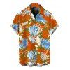 Men's Hawaii Vacation Shirt for Beach Colorblock Tropical Monstera Leaf Print Button Up Shirt - Orange XL