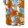 Men's Hawaii Vacation Shirt for Beach Colorblock Tropical Monstera Leaf Print Button Up Shirt - Orange 2XL