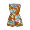 Hawaii Vacation Romper for Beach Colorblock Tropical Monstera Leaf Print Pocket Off the Shoulder Romper - Orange S | US 4