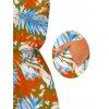 Hawaii Vacation Romper for Beach Colorblock Tropical Monstera Leaf Print Pocket Off the Shoulder Romper - Orange L | US 8-10