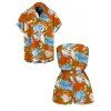 Hawaii Vacation Couple Outfit for Beach Colorblock Tropical Monstera Leaf Print Pocket Off the Shoulder Romper and Shirt Set - Orange S | US 4