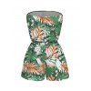 Hawaii Vacation Romper for Beach Colorblock Tropical Monstera Leaf Print Pocket Off the Shoulder Romper - Vert clair L | US 8-10