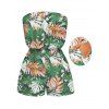 Hawaii Vacation Romper for Beach Colorblock Tropical Monstera Leaf Print Pocket Off the Shoulder Romper - Vert clair XL | US 12