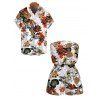 Hawaiian Beach Couple Outfit Vintage Sketch Floral Print Pocket Off the Shoulder Romper and Shirt Set - multicolor S | US 4