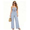 Hawaiian Vacation Couple Outfit Striped Print Cinched Cut Out Ruffle Off the Shoulder Wide Leg Jumpsuit and Shirt Set - SKY BLUE S | US 4