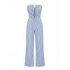 Hawaiian Vacation Couple Outfit Striped Print Cinched Cut Out Ruffle Off the Shoulder Wide Leg Jumpsuit and Shirt Set - SKY BLUE S | US 4