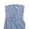 Hawaiian Vacation Couple Outfit Striped Print Cinched Cut Out Ruffle Off the Shoulder Wide Leg Jumpsuit and Shirt Set - SKY BLUE S | US 4