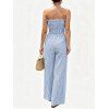 Hawaiian Vacation Couple Outfit Striped Print Cinched Cut Out Ruffle Off the Shoulder Wide Leg Jumpsuit and Shirt Set - SKY BLUE S | US 4