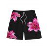 Vacation Couple Outfit Lily Floral Print Scalloped High Cut Briefs Halter Bikini Swimsuit and Beach Shorts Set - Rose S | US 4