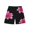 Vacation Couple Outfit Lily Floral Print Scalloped High Cut Briefs Halter Bikini Swimsuit and Beach Shorts Set - Rose S | US 4