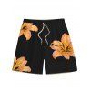 Vacation Couple Outfit Lily Floral Print Scalloped High Cut Briefs Halter Bikini Swimsuit and Beach Shorts Set - Orange S | US 4