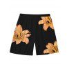Vacation Couple Outfit Lily Floral Print Scalloped High Cut Briefs Halter Bikini Swimsuit and Beach Shorts Set - Orange S | US 4
