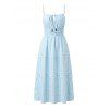Vacation Cake Dress Striped Print Smocked Tied Spaghetti Strap Square Neck Midi Dress - Bleu clair XL | US 10
