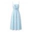 Vacation Cake Dress Striped Print Smocked Tied Spaghetti Strap Square Neck Midi Dress - Bleu clair XL | US 10
