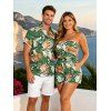 Hawaii Vacation Couple Outfit for Beach Colorblock Tropical Monstera Leaf Print Pocket Off the Shoulder Romper and Shirt Set - Vert clair S | US 4