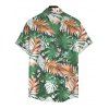 Hawaii Vacation Couple Outfit for Beach Colorblock Tropical Monstera Leaf Print Pocket Off the Shoulder Romper and Shirt Set - Vert clair S | US 4