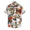 Men's Hawaiian Vacation Shirt Sketch Tropical Floral Print Button Up Shirt - Vert 5XL