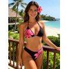 Vacation Bikini Swimsuit Tropical Floral Print Scalloped High Cut Briefs Halter Beach Swimwear Set - Rose Vif XXL | US 14